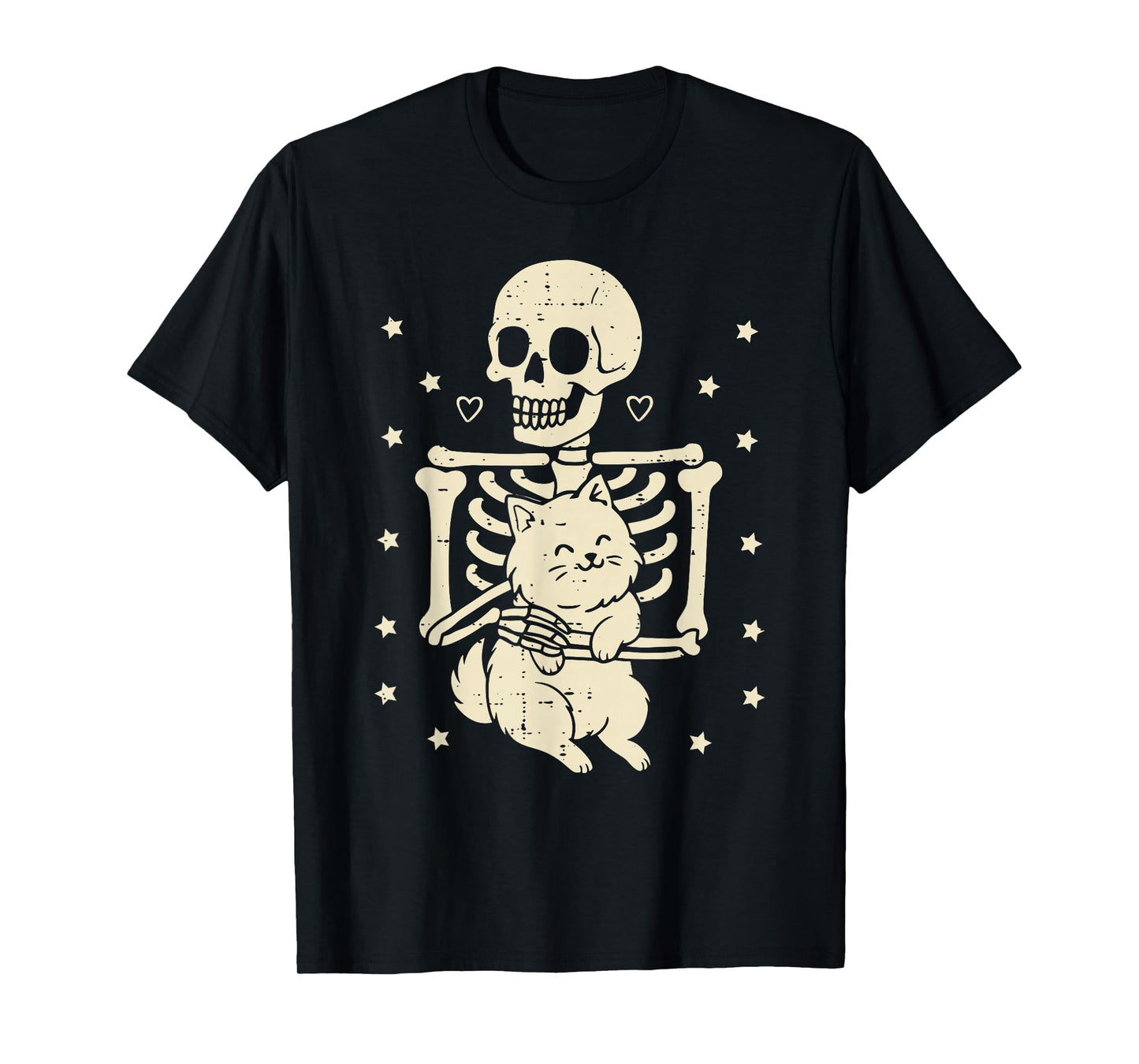 Skeleton Hugging Cat Funny Halloween Spooky Outfit T-Shirt