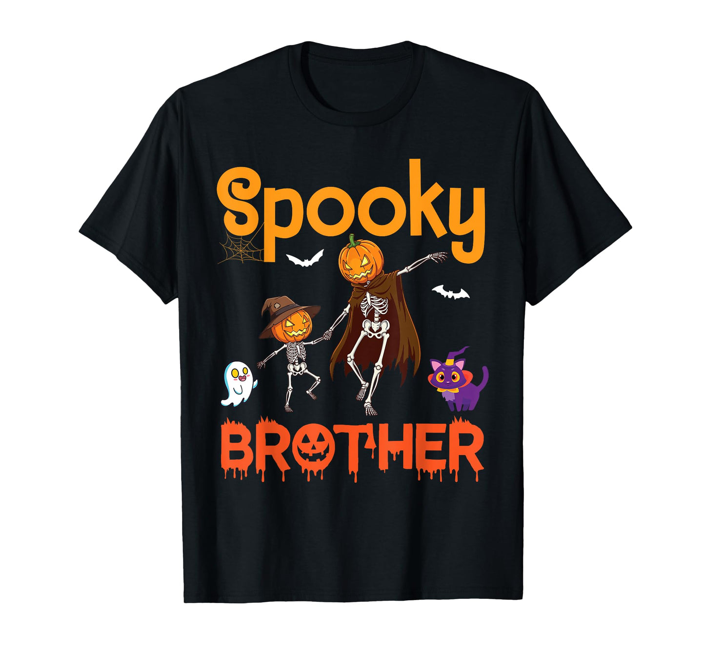Spooky Brother Skeletons Dancing with Pumpkin Head and Ghost T-Shirt