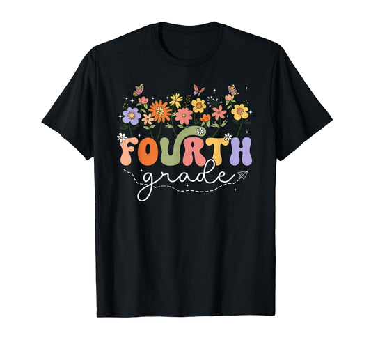 4th Fourth Grade Teacher Wildflower Back To School Floral T-Shirt