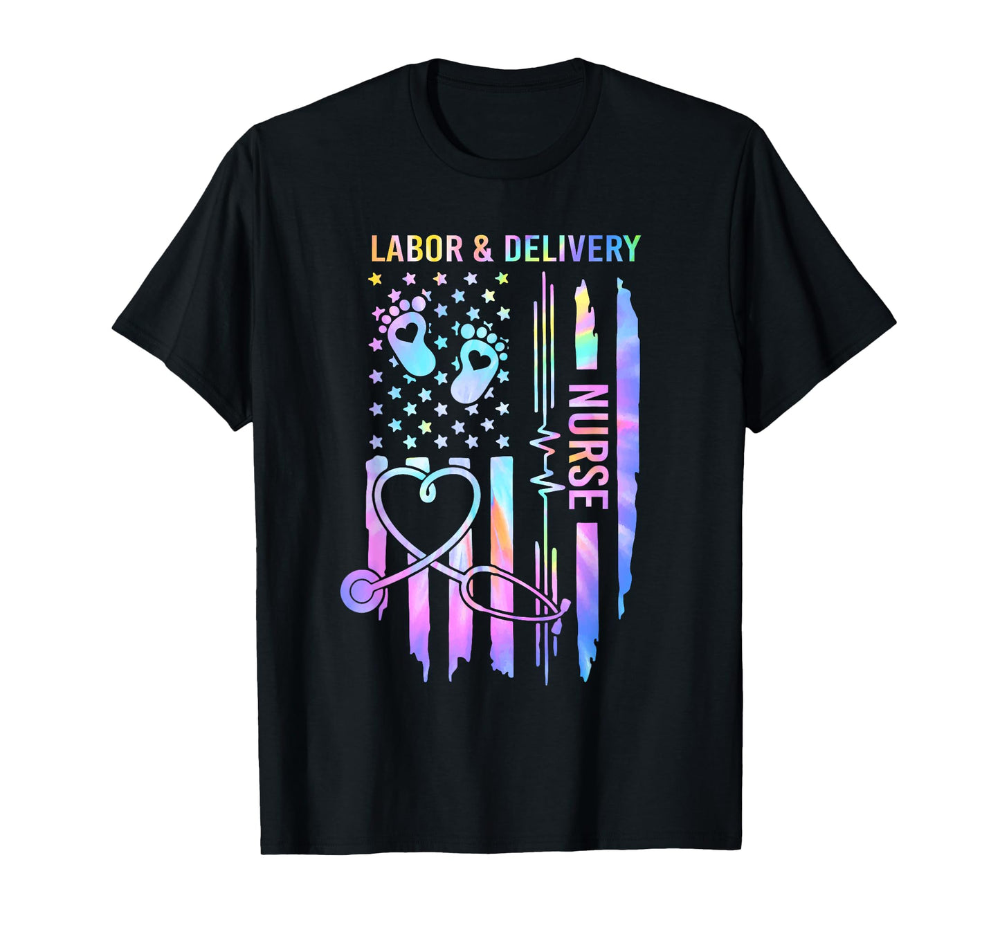 Labor and Delivery L&D Nurse Tie Dye T-Shirt - Women's Unisex Humorous Nursing Gift - Black, Small