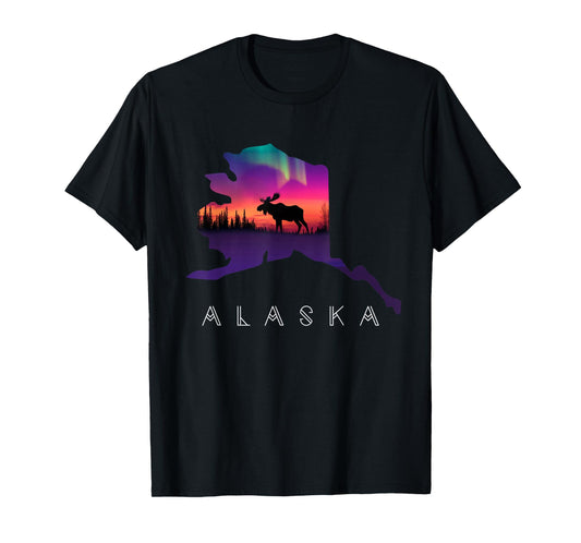 Alaska Moose Aurora Borealis - Alaska State & Landscape T-Shirt