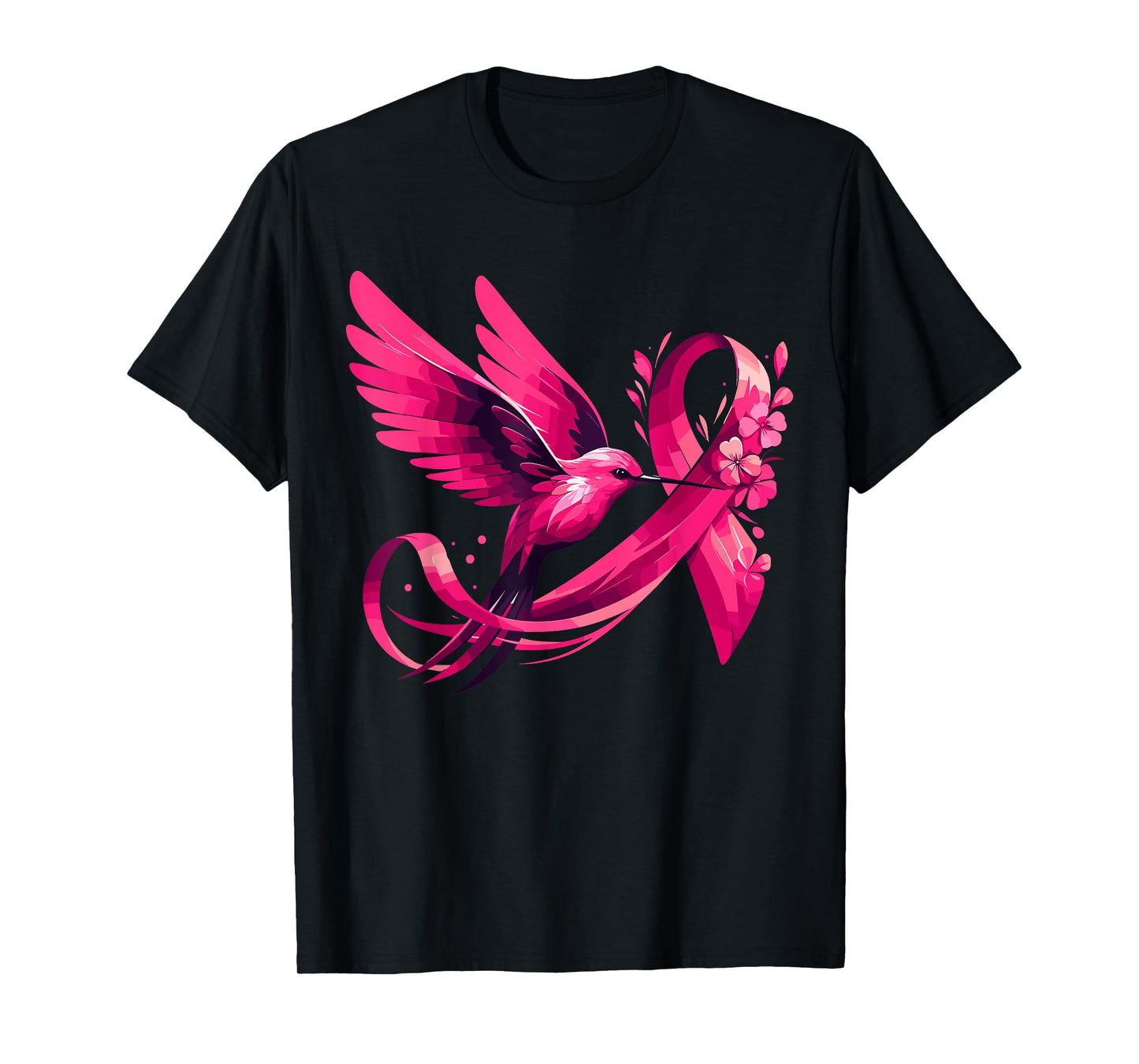 Hummingbird Flower Pink Ribbon Breast Cancer Awareness T-Shirt