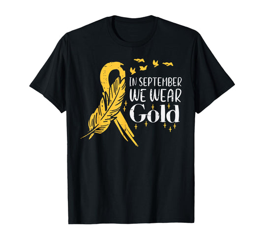 In September We Wear Gold Feather Childhood Cancer Awareness T-Shirt