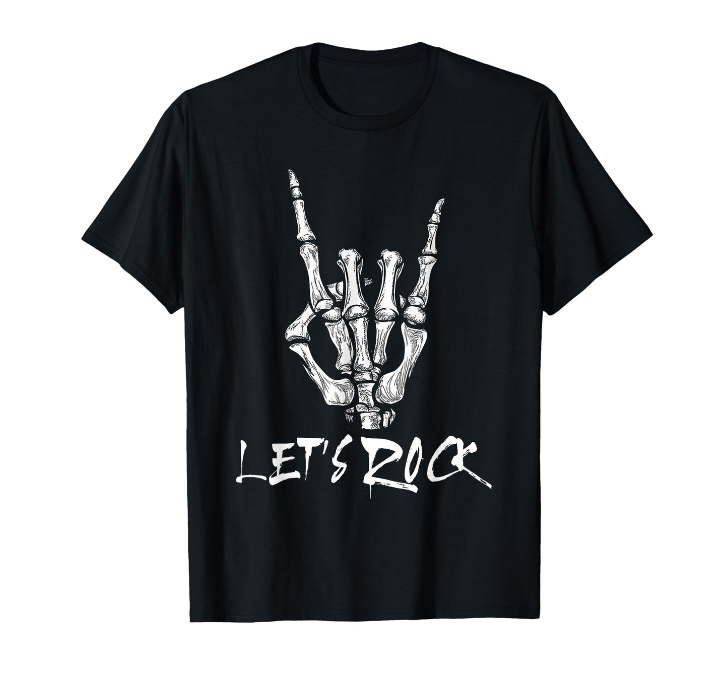 Lets Rock On Band Halloween Rock and Roll Skeleton Hand T-Shirt