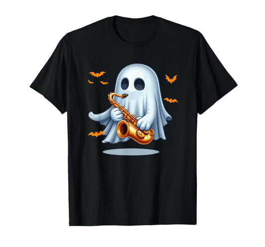 Boo Ghost Playing Saxophone Halloween Musical Instrument T-Shirt