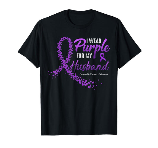 I Wear Purple For HUSBAND Pancreatic Cancer Awareness gifts T-Shirt