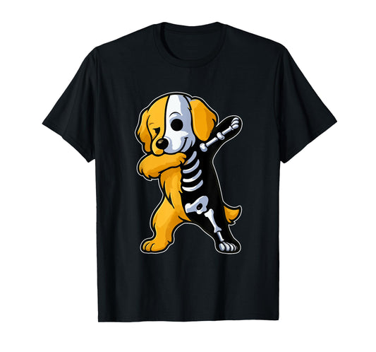 Dabbing Golden Retriever Half Skeleton Halloween Owner T-Shirt