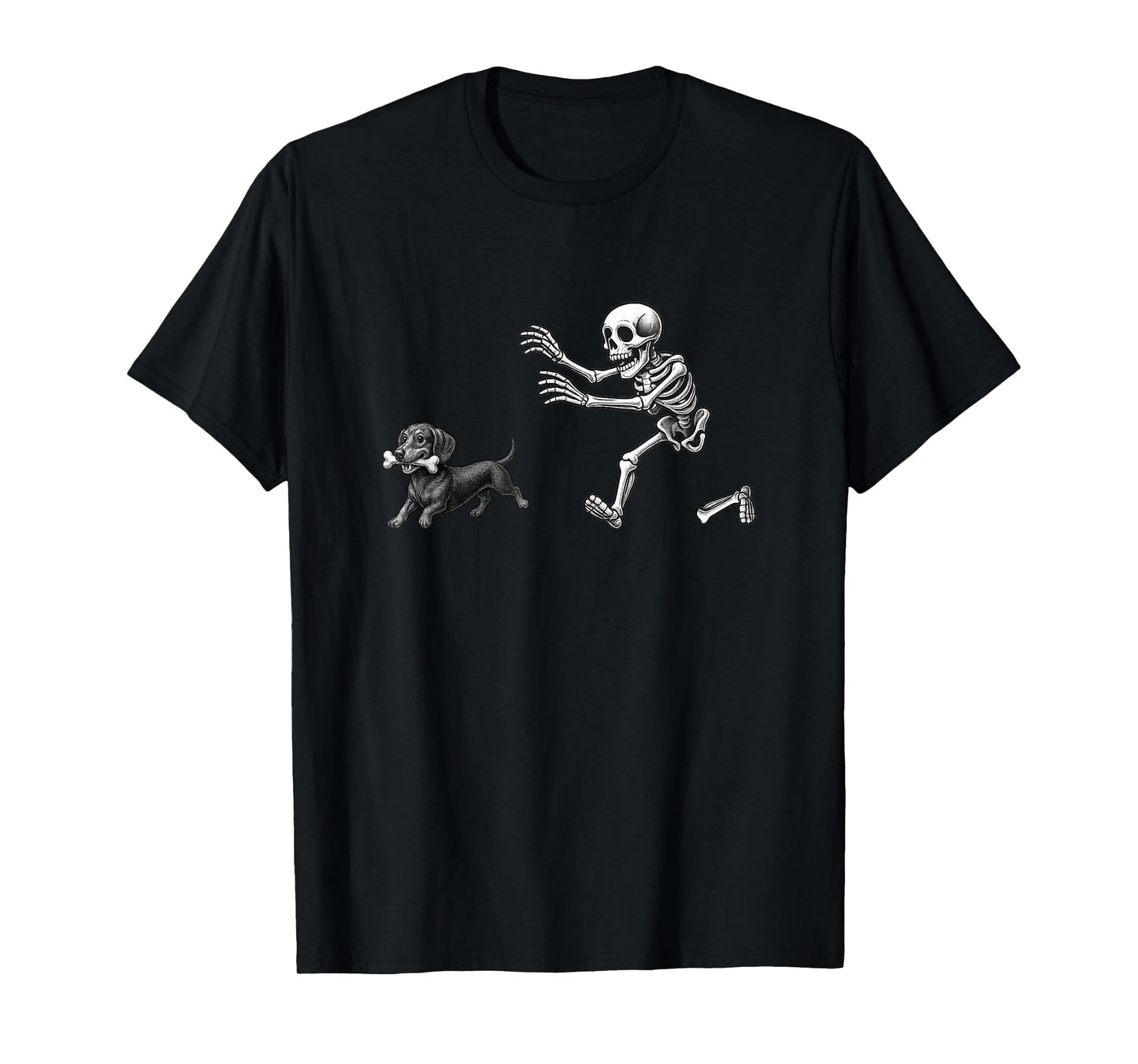 Funny Skeleton Chasing Dachshund Dog Halloween Dogs Lover T-Shirt