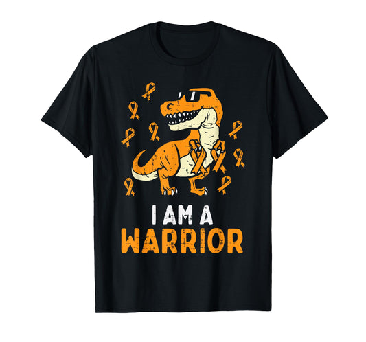 Trex Orange Ribbon Im A Warrior Leukemia Awareness Boys Kids T-Shirt