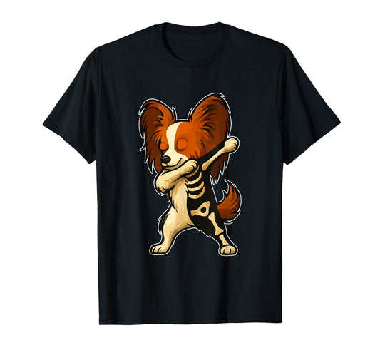 Dabbing Papillon Half Skeleton Halloween Owner Lover T-Shirt