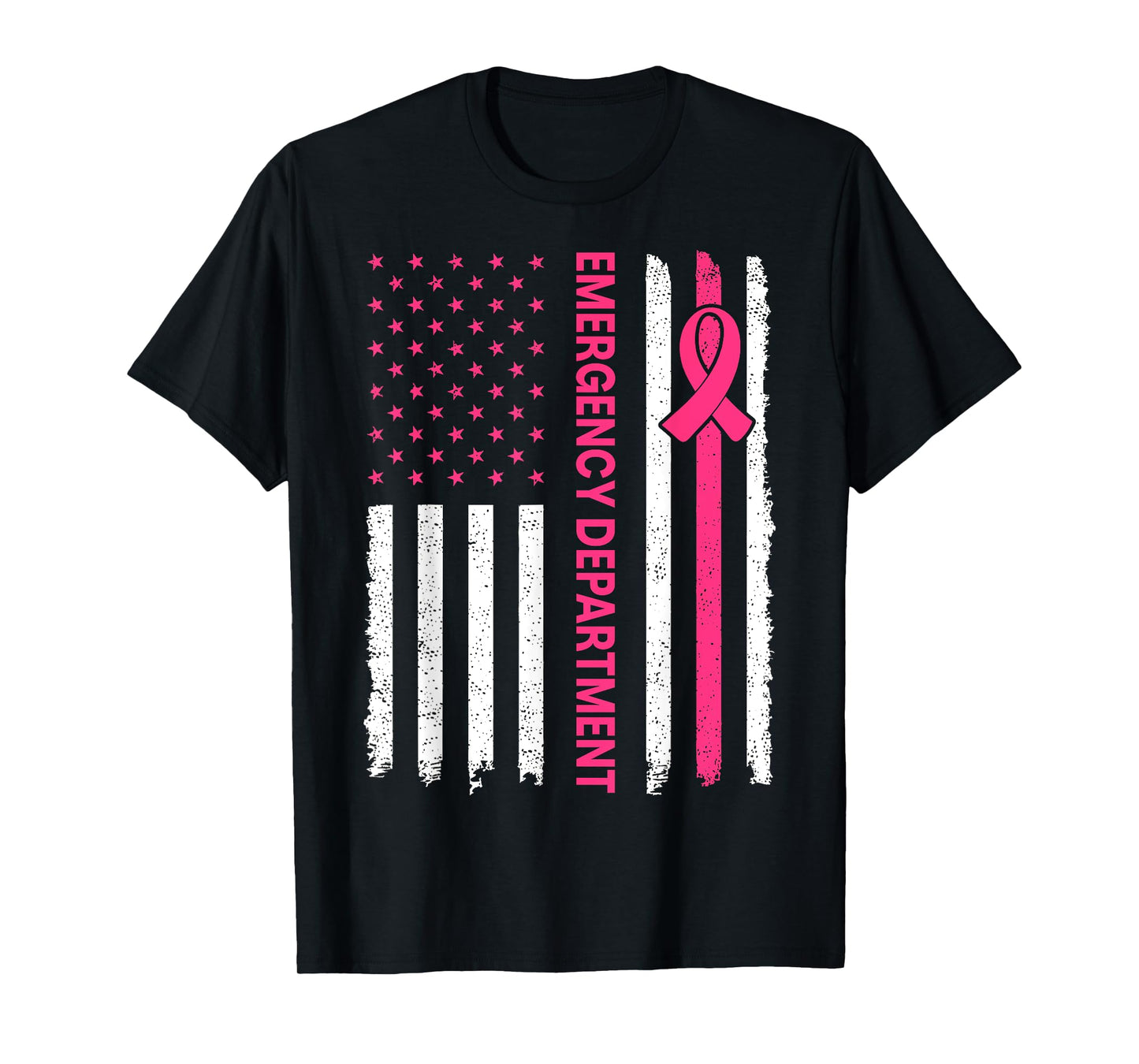 Emergency Department Breast Cancer Awareness Us Flag Nurse T-Shirt