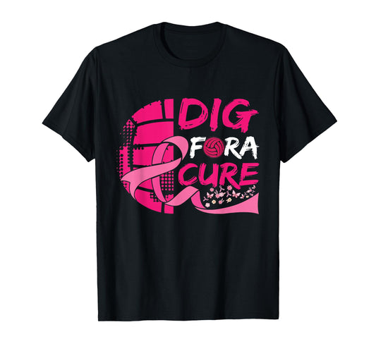 Dig For A Cure Breast Cancer Awareness Volleyball Pink T-Shirt
