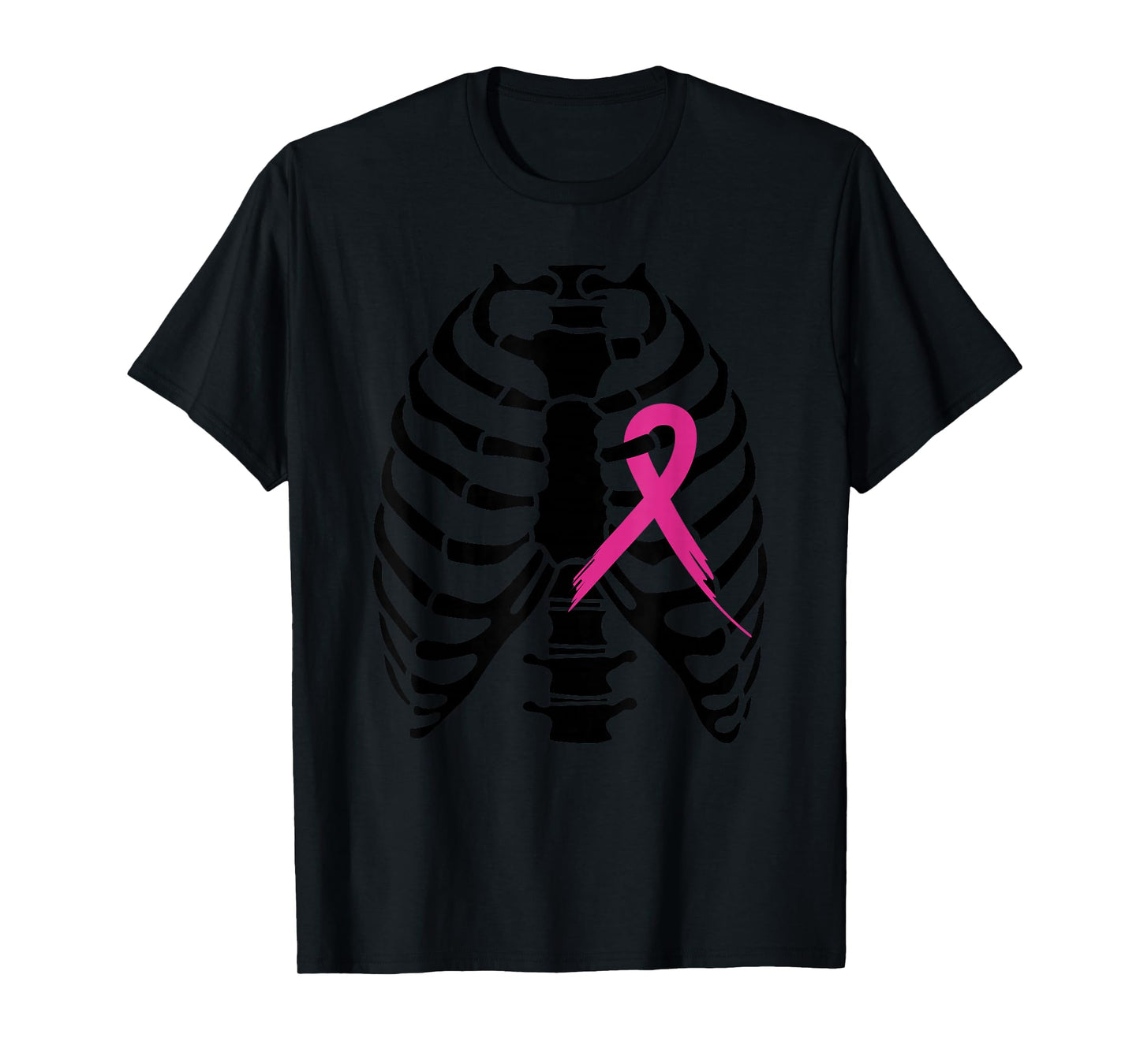 Breast Cancer Awareness Ribbon Halloween Skeleton Rib Cage T-Shirt