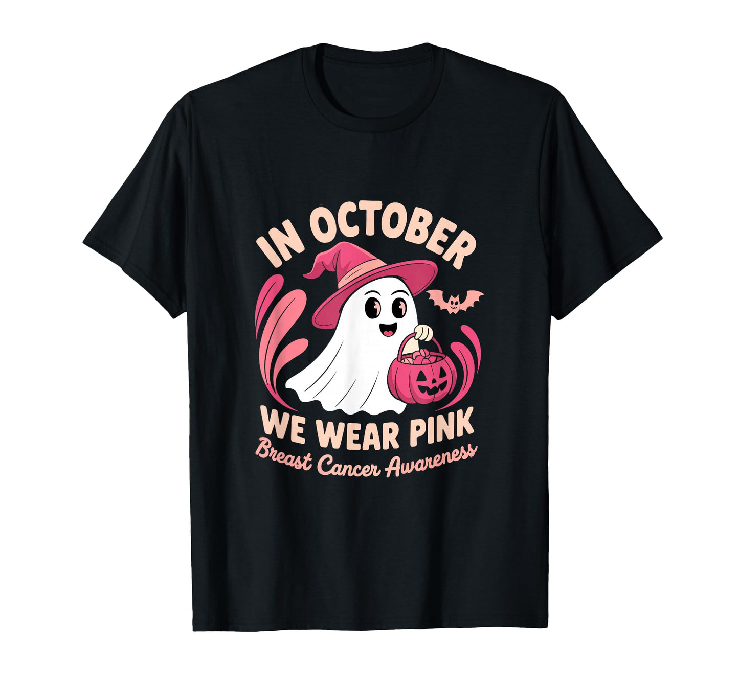 in October We Wear Pink Halloween Witch Ghost Pumpkin T-Shirt
