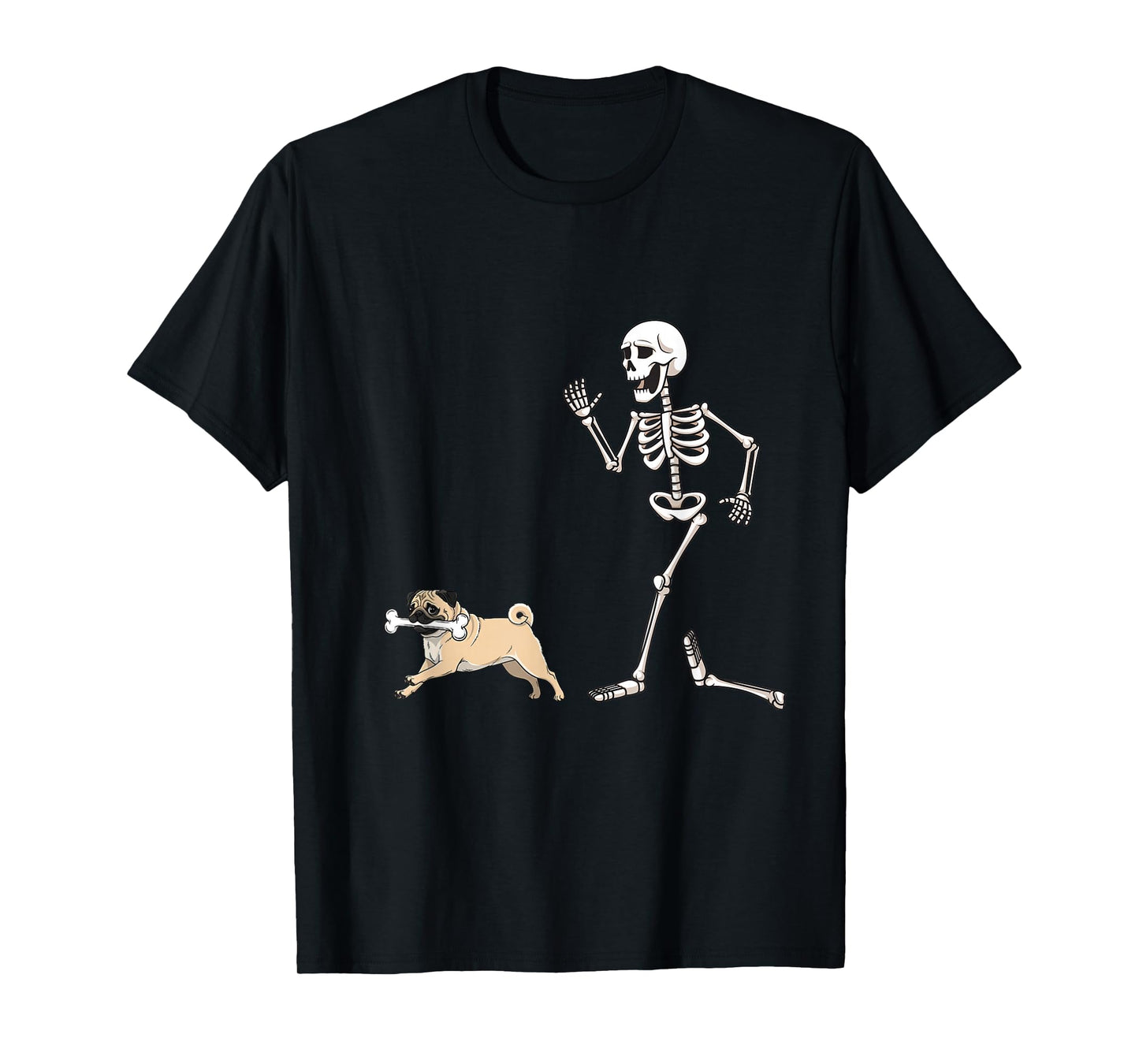 Funny Halloween Pug and Skeleton T-Shirt