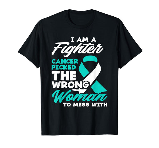 Fighter Cancer Picked Wrong Woman Cervical Cancer Awareness T-Shirt