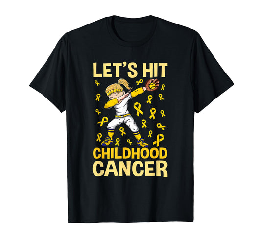 Dabbing Softball Girl Let's Hit Childhood Cancer Awareness T-Shirt