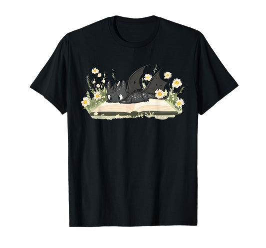 Cute Dragon Reading A Book For Books Nerds Women Girl T-Shirt