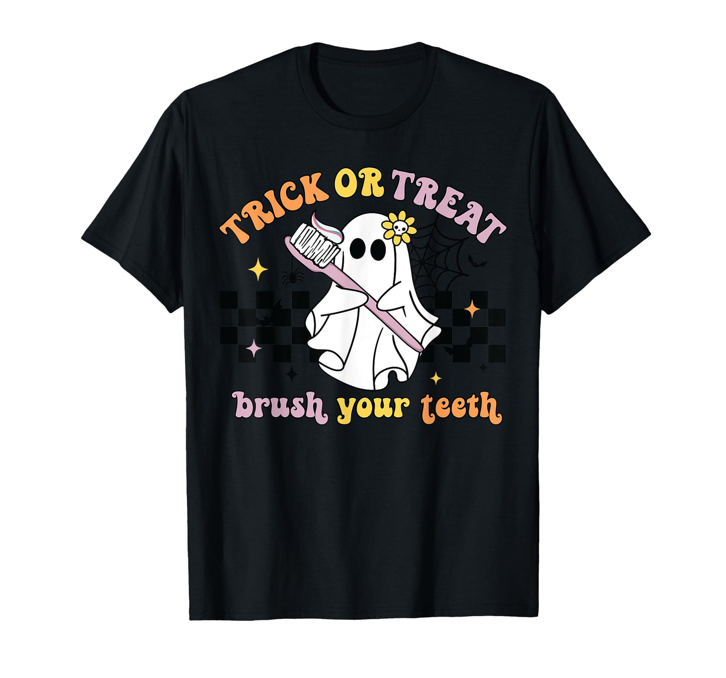 Trick Or Treat Brush Your Teeth Retro Halloween Cute Dentist T-Shirt