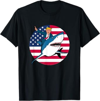 Trump President for Women Gifts Girl Men Kids Riding Shark T-Shirt