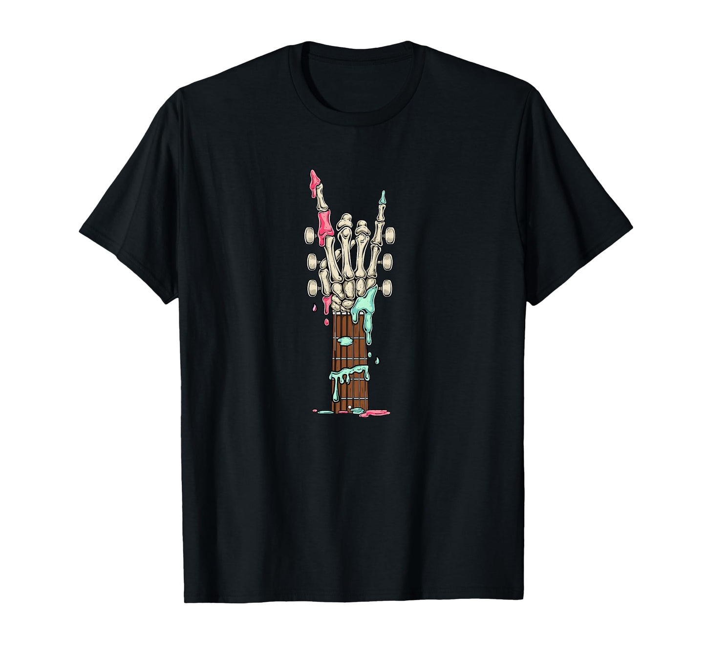 Rock On Skeleton Hand Guitar Guitarist Rock Ice Cream Drip T-Shirt