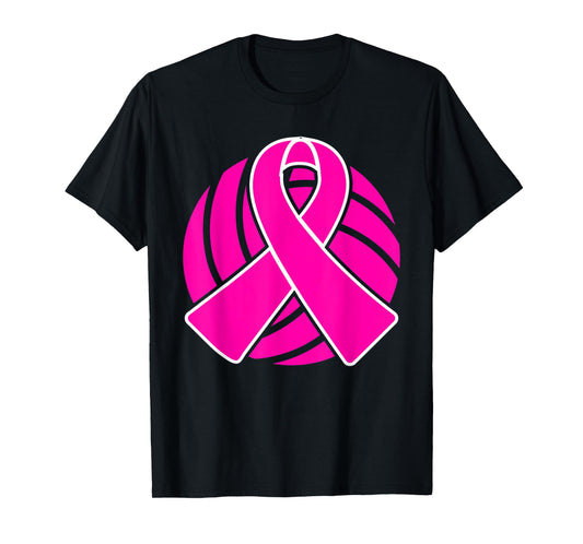 Breast Cancer Volleyball Player Pink Ribbon Awareness T-Shirt