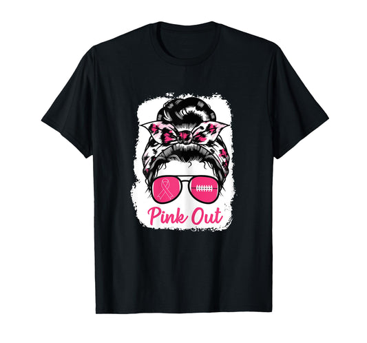 Pink Out Bleached Football Mom Breast Cancer Awareness Girls T-Shirt
