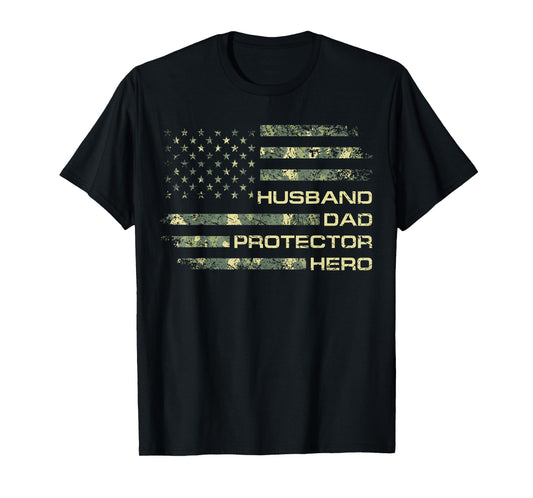 Husband Dad Protector Hero For Christmas Camo American Flag T-Shirt