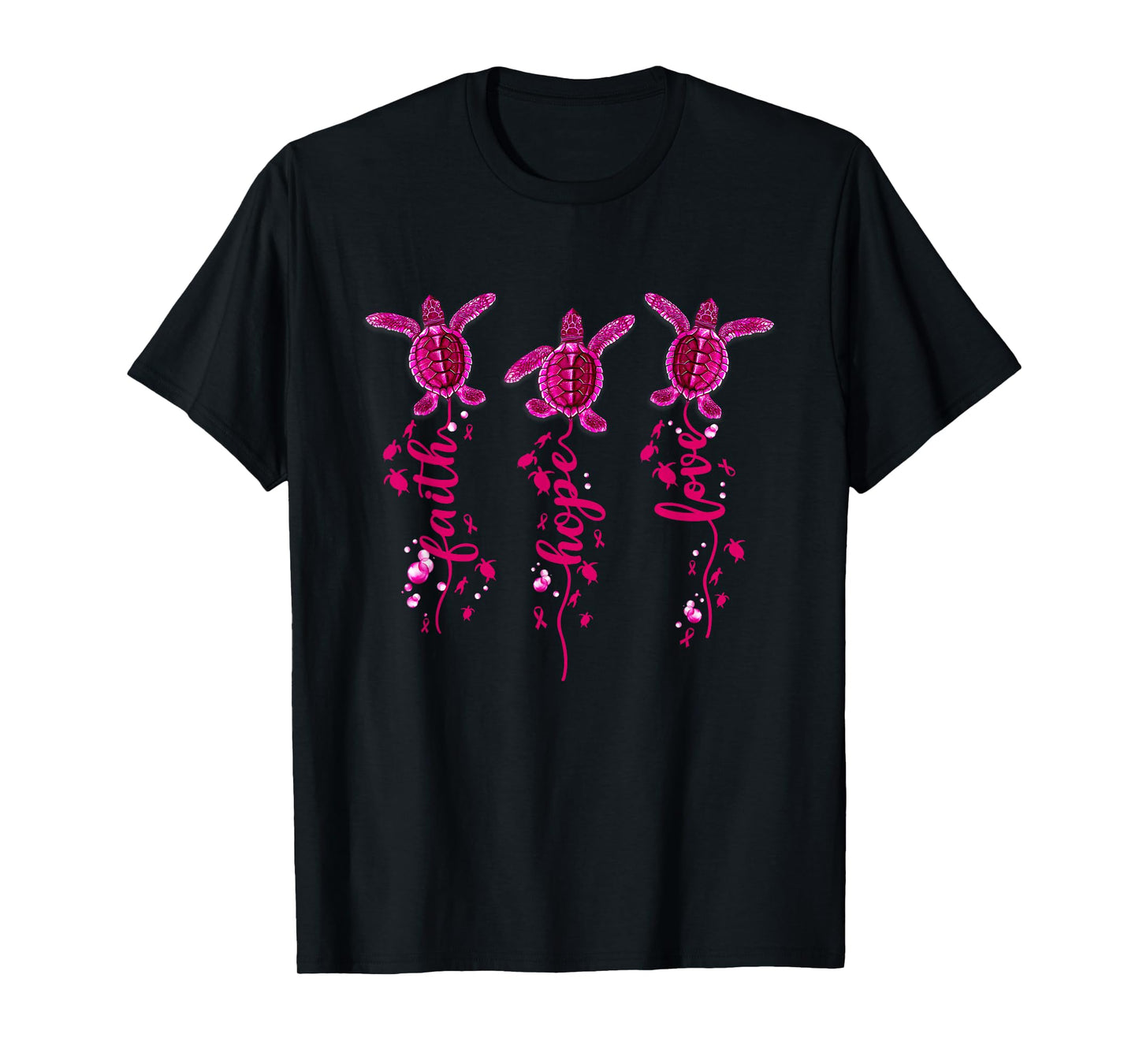 Turtle Faith Hope Love Pink Ribbon Breast Cancer Awareness T-Shirt