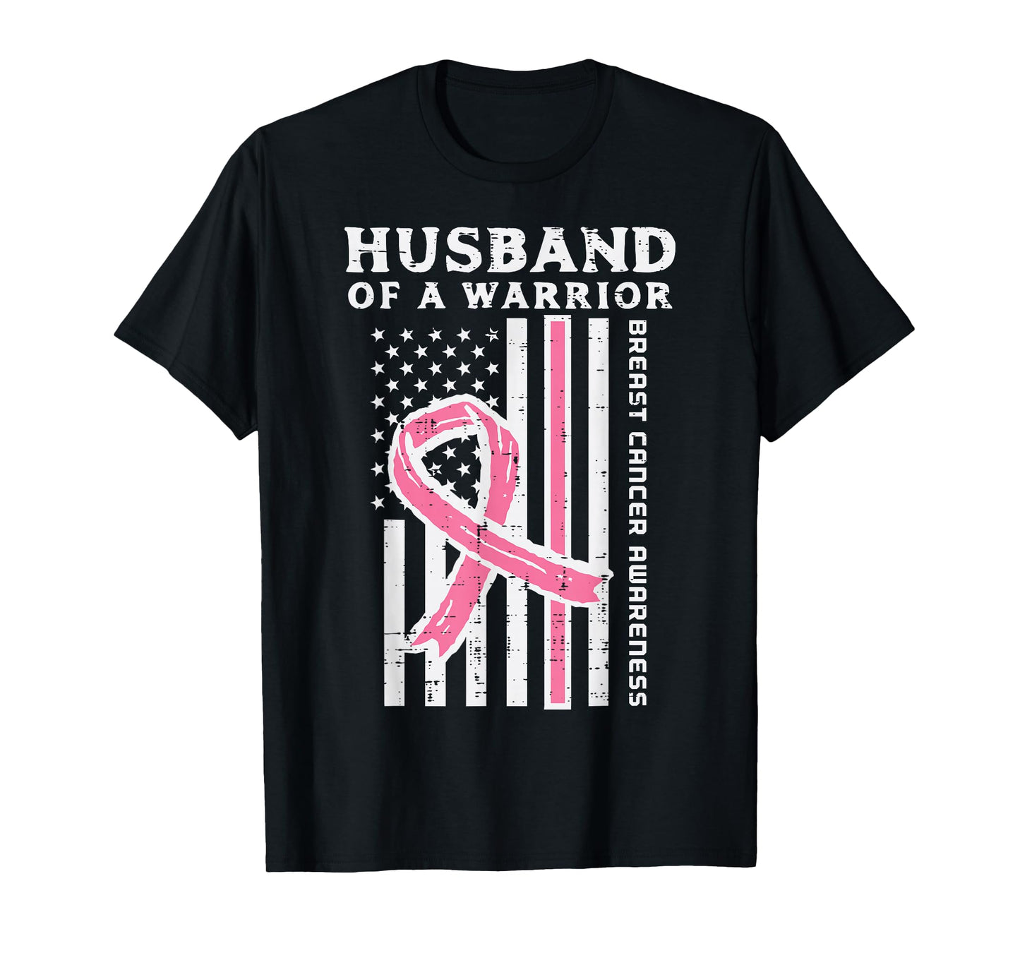 Husband Of A Warrior American Flag Breast Cancer Awareness T-Shirt