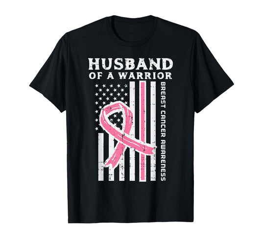 Husband Of A Warrior American Flag Breast Cancer Awareness T-Shirt