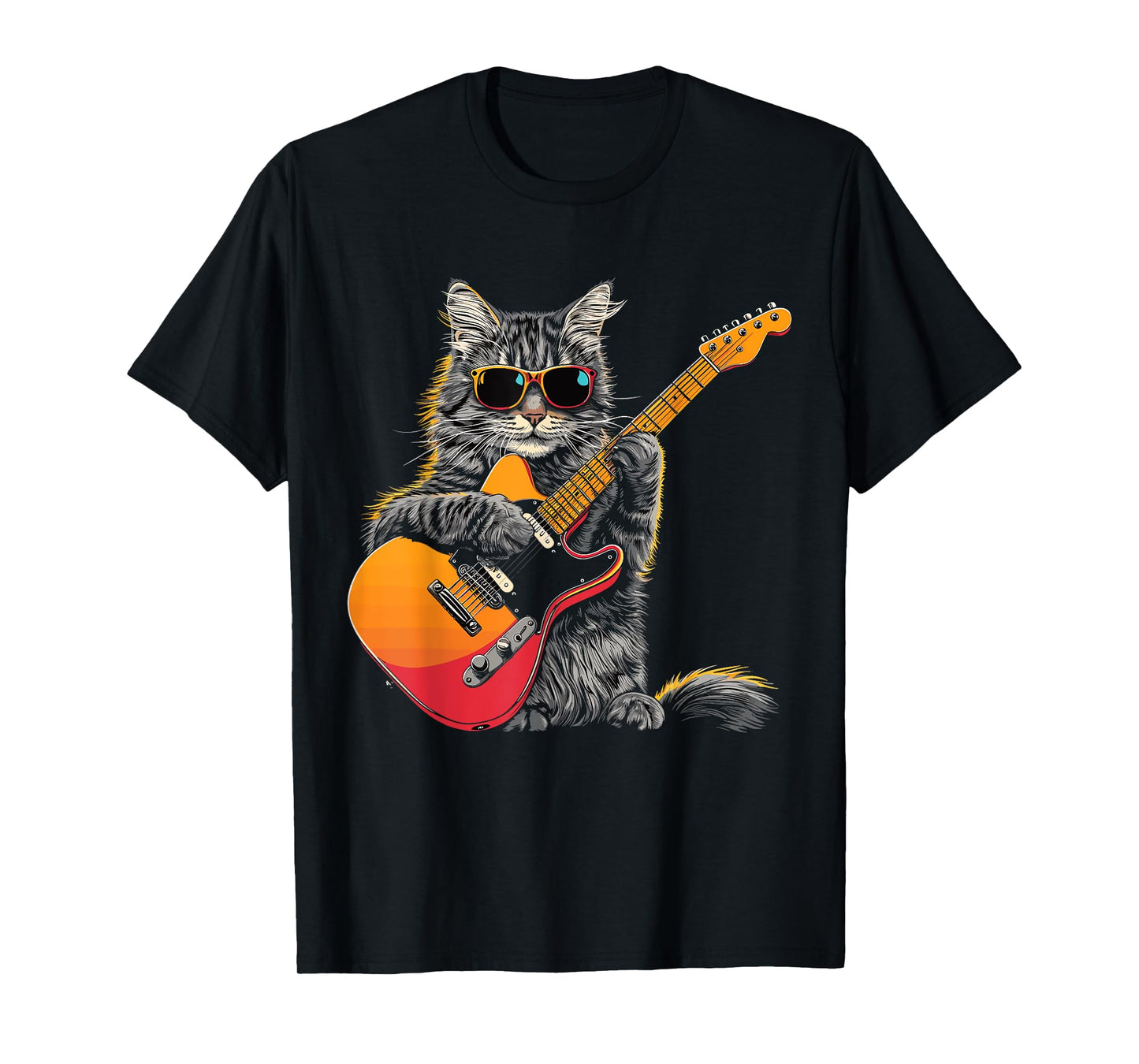 Rock Cat Playing Guitar - Funny cool Guitar Cat T-Shirt for Men Women