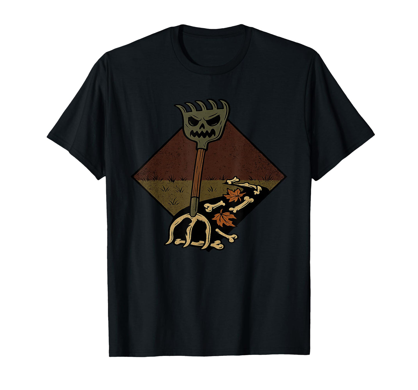 Spooky Skull Rake with Skeleton Leaves T-Shirt