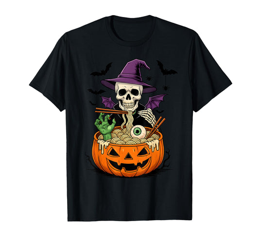 Anime Skeleton Ramen Halloween Funny Graphic Tee Skeleton T-Shirt