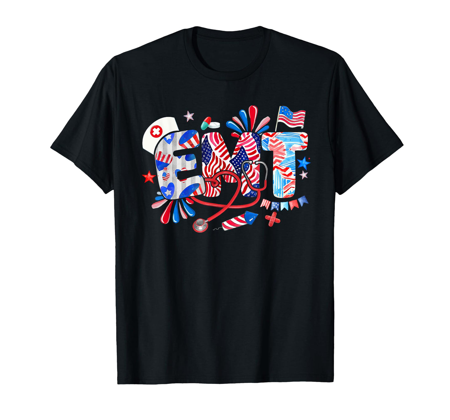 EMT 4th Of July US Flag Fireworks Patriotic Job Team T-Shirt