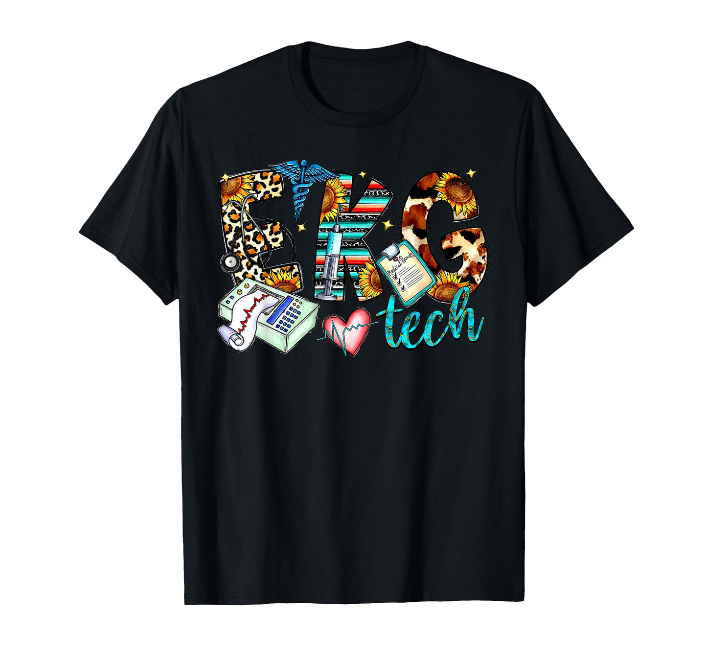 Retro Leopard EKG Tech Apparel Electrocardiogram Specialist T-Shirt