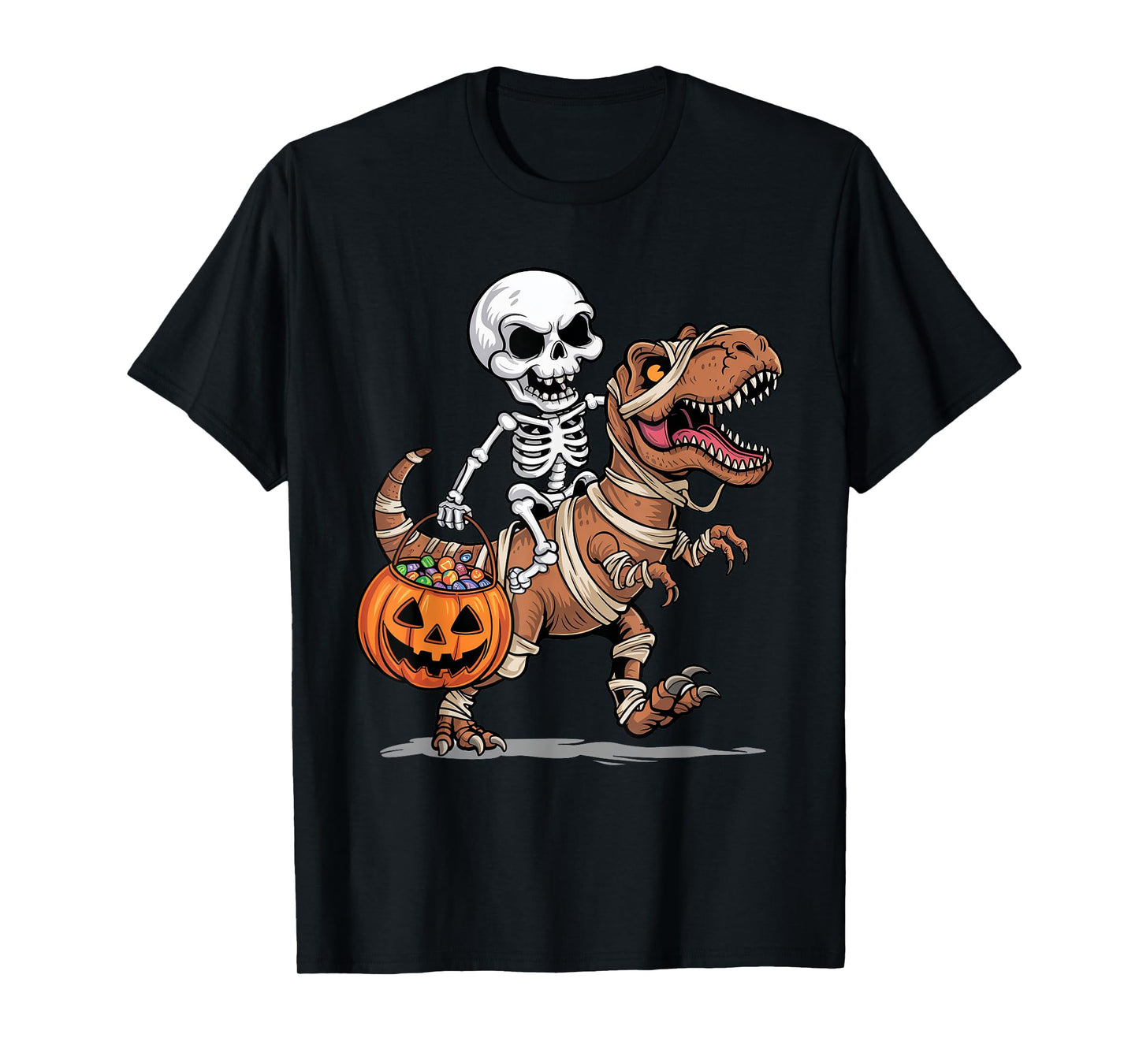 Skeleton Riding Mummy Dinosaur T Rex Toddler Kids Halloween T-Shirt