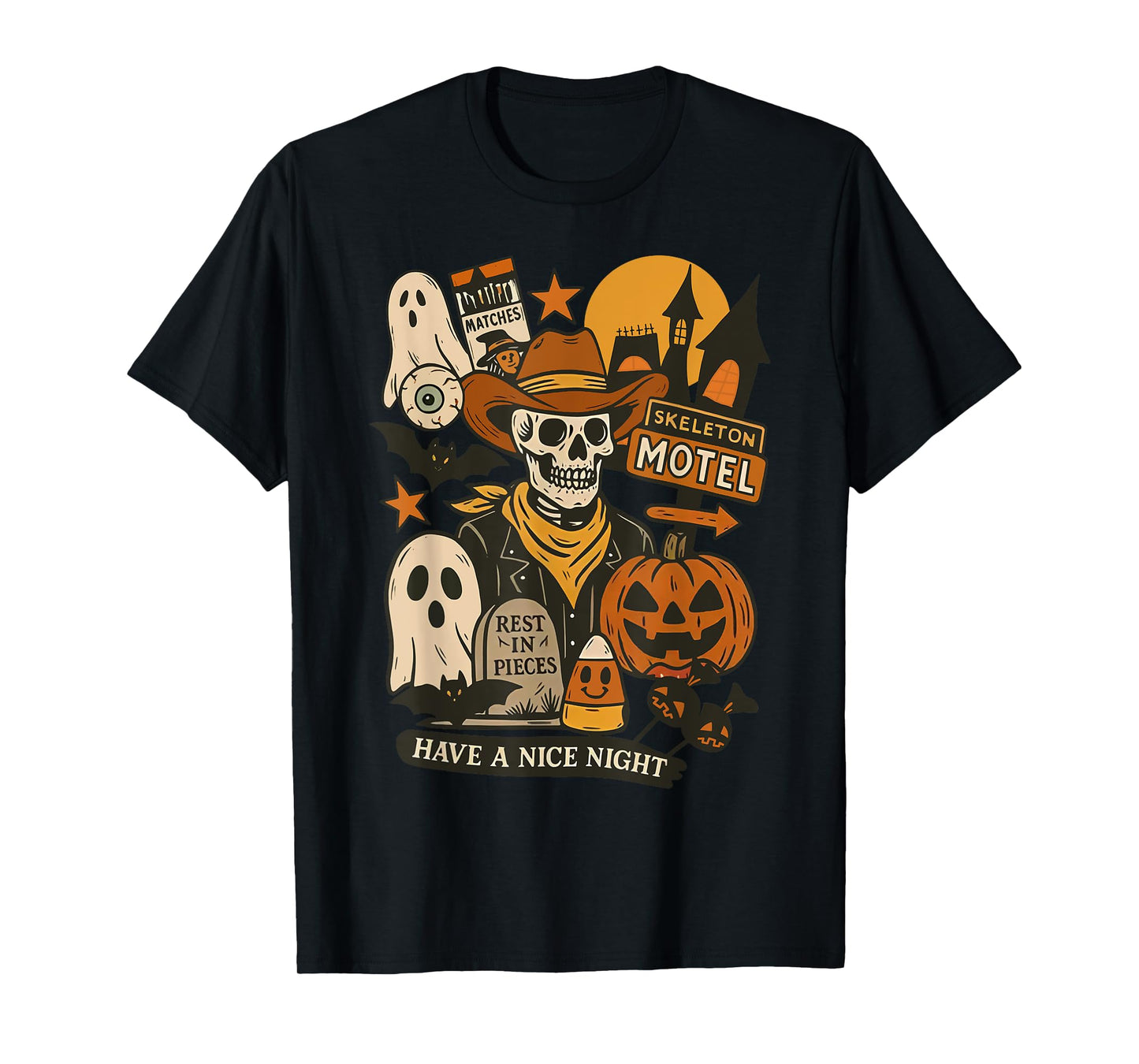 Skeleton Cowboy Halloween Motel Retro Spooky T-Shirt