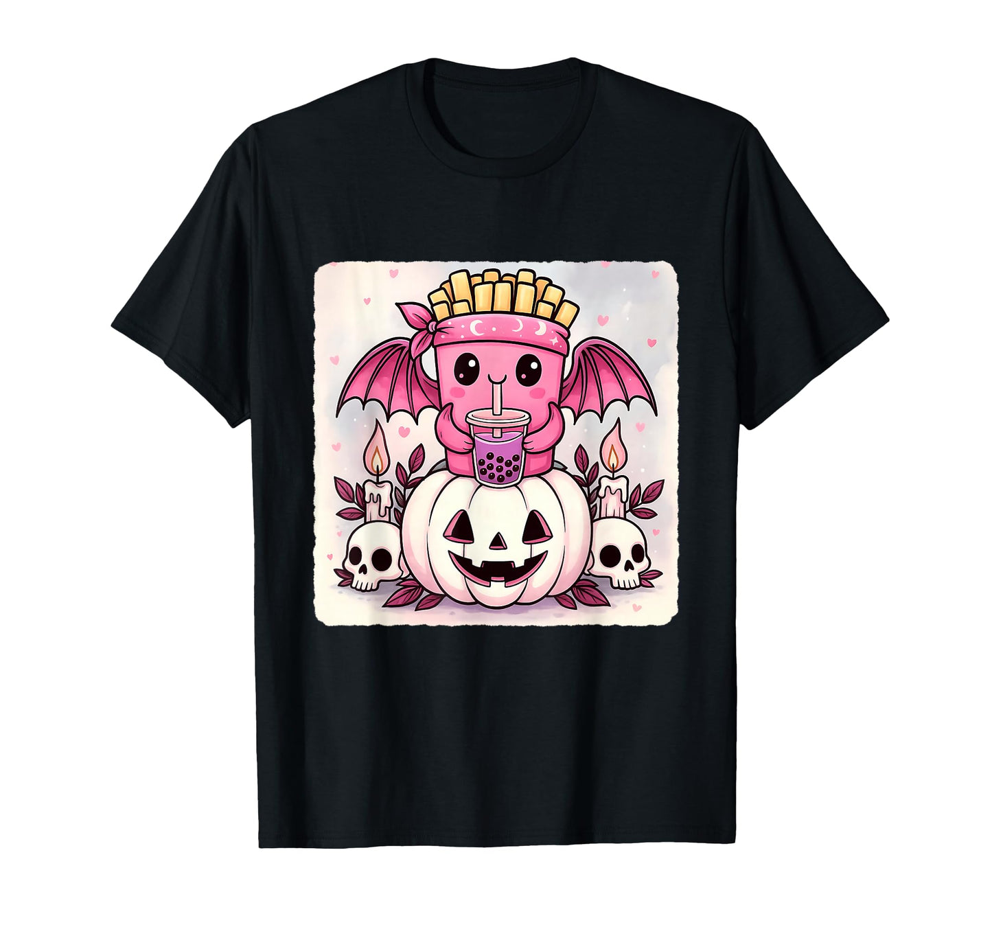French Fries Bat Kawaii Pastel Goth Creepy Cute Skeleton T-Shirt