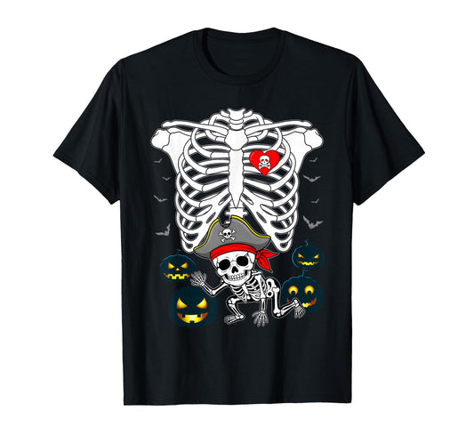 Baby Pregnancy Halloween Skeleton Xray Pirate Boy Pregnant T-Shirt
