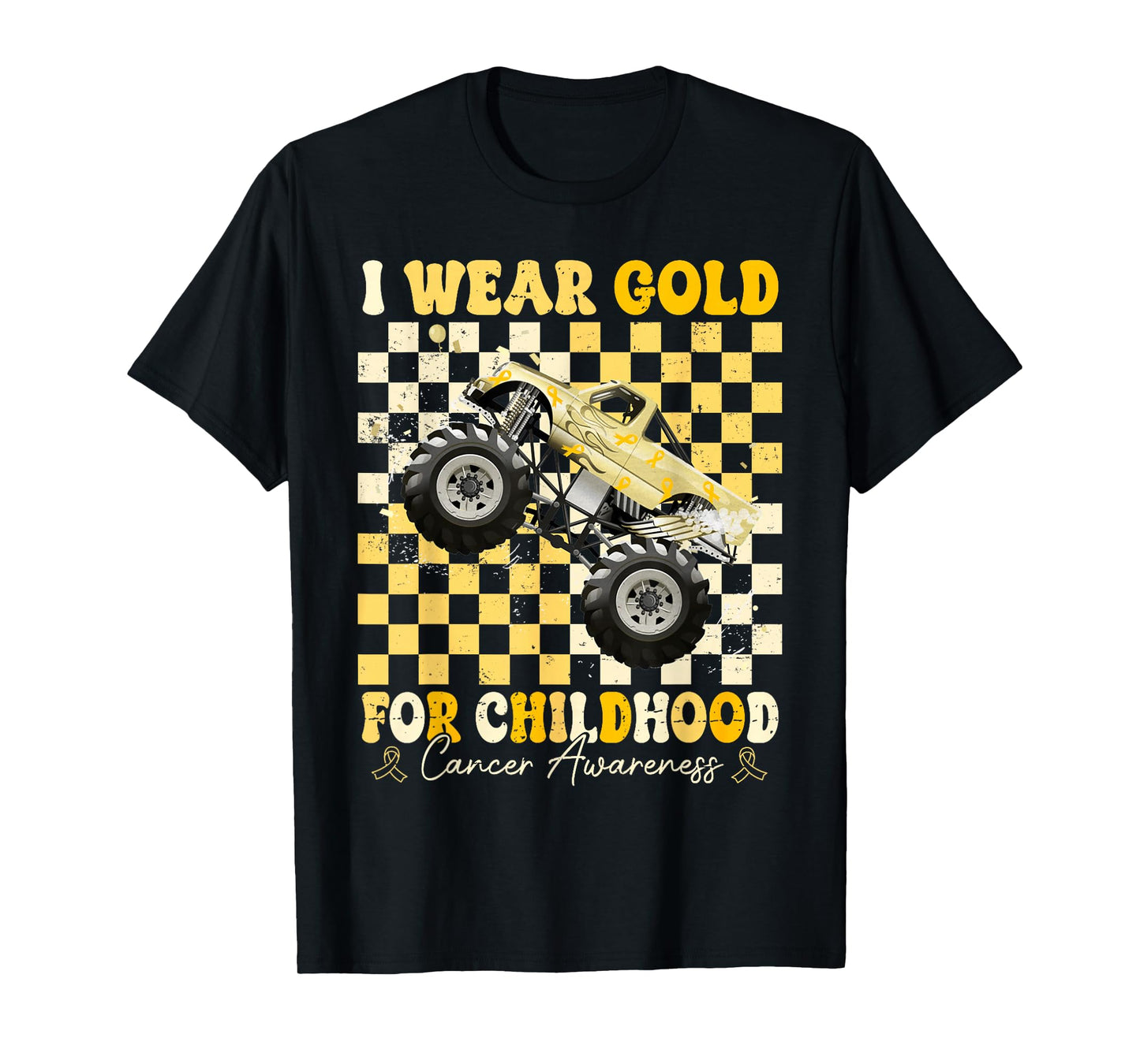 I Wear Gold for Childhood Cancer Awareness Monster Truck Kid T-Shirt