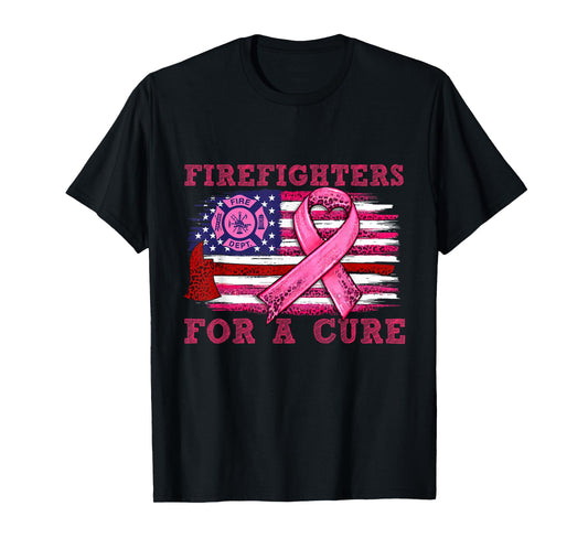 Breast Cancer Awareness Firefighter For a cure American Flag Women Men T-Shirt
