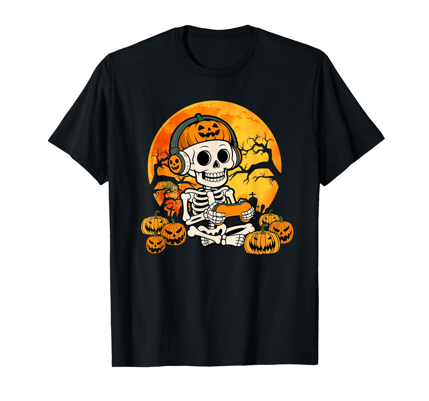 Gamer Spooky Skeleton Gaming Video Games Halloween Boys T-Shirt