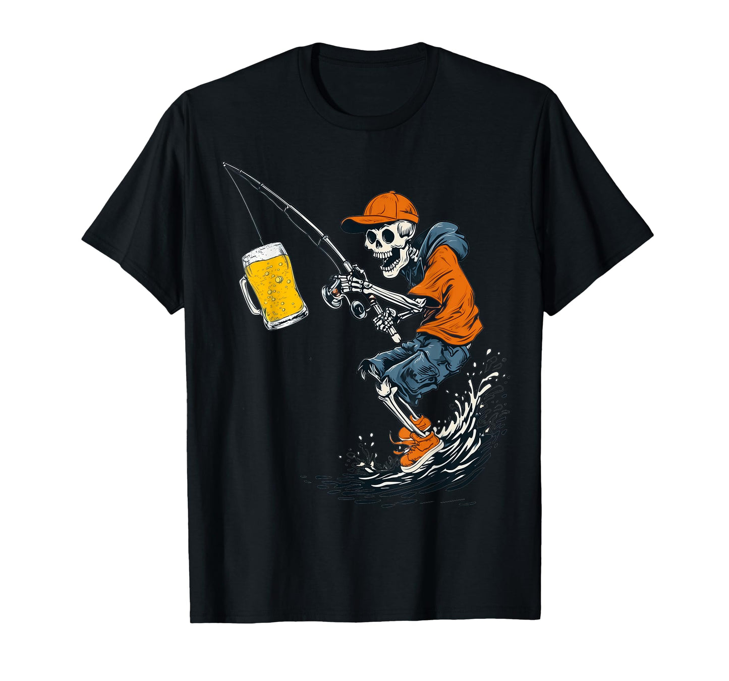 Funny Skeleton Fishing Need Beer Reel Scared Drinking Lover T-Shirt