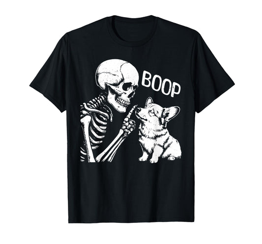 Cute Corgi Dog Boop Hand Skeleton Halloween Spooky Season T-Shirt