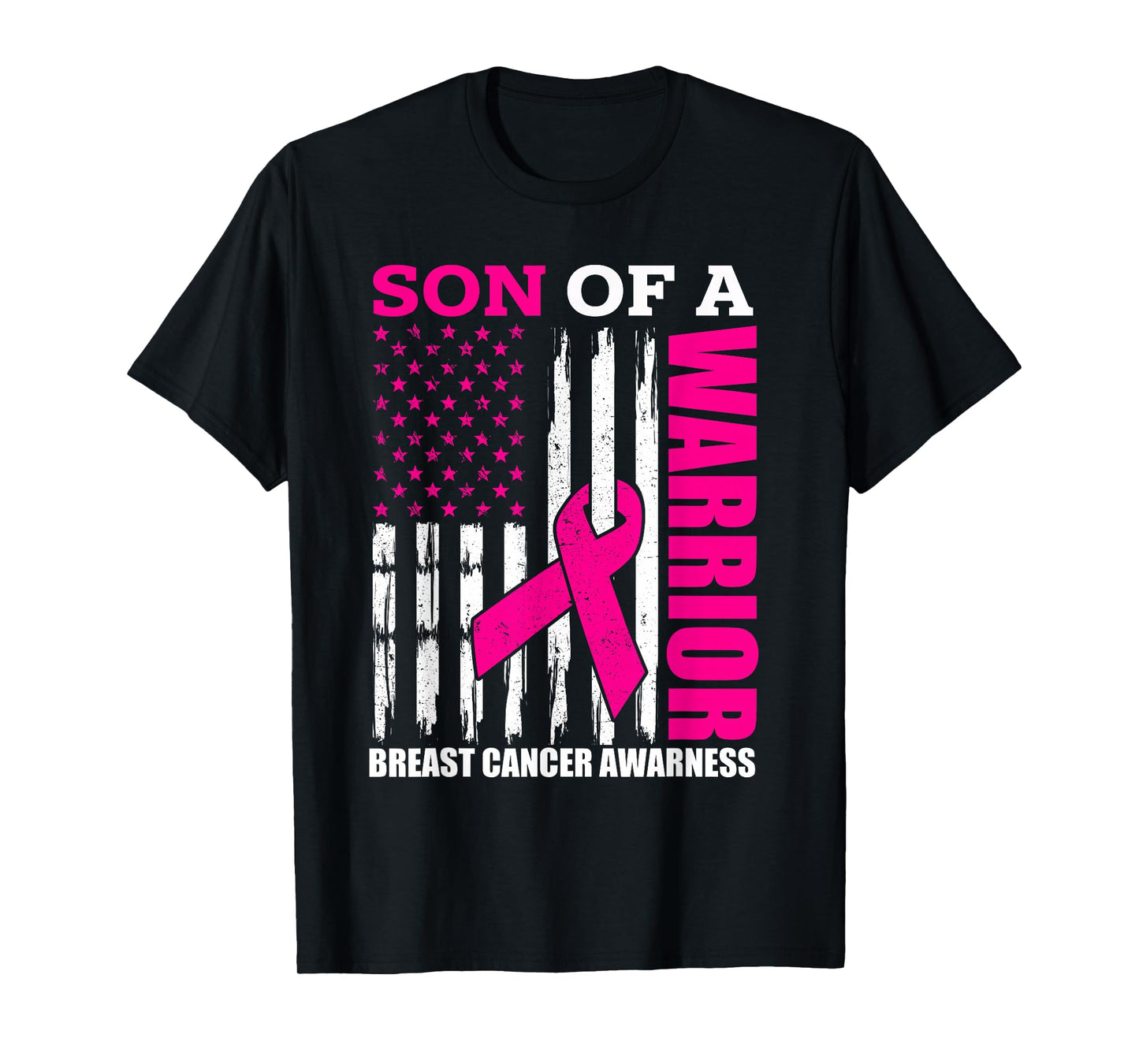 Son Of A Warrior Breast Cancer Awareness USA Flag Pink T-Shirt
