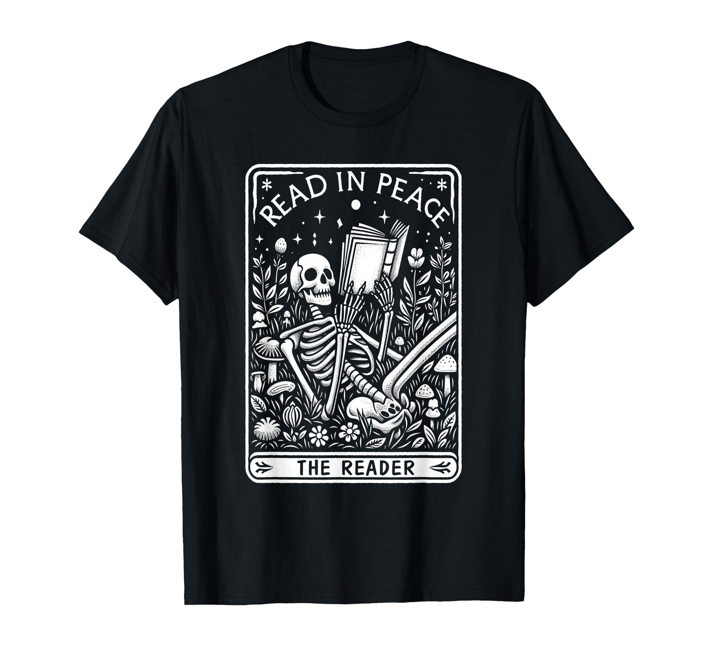 Read in Peace The Reader Skeleton Art T-Shirt