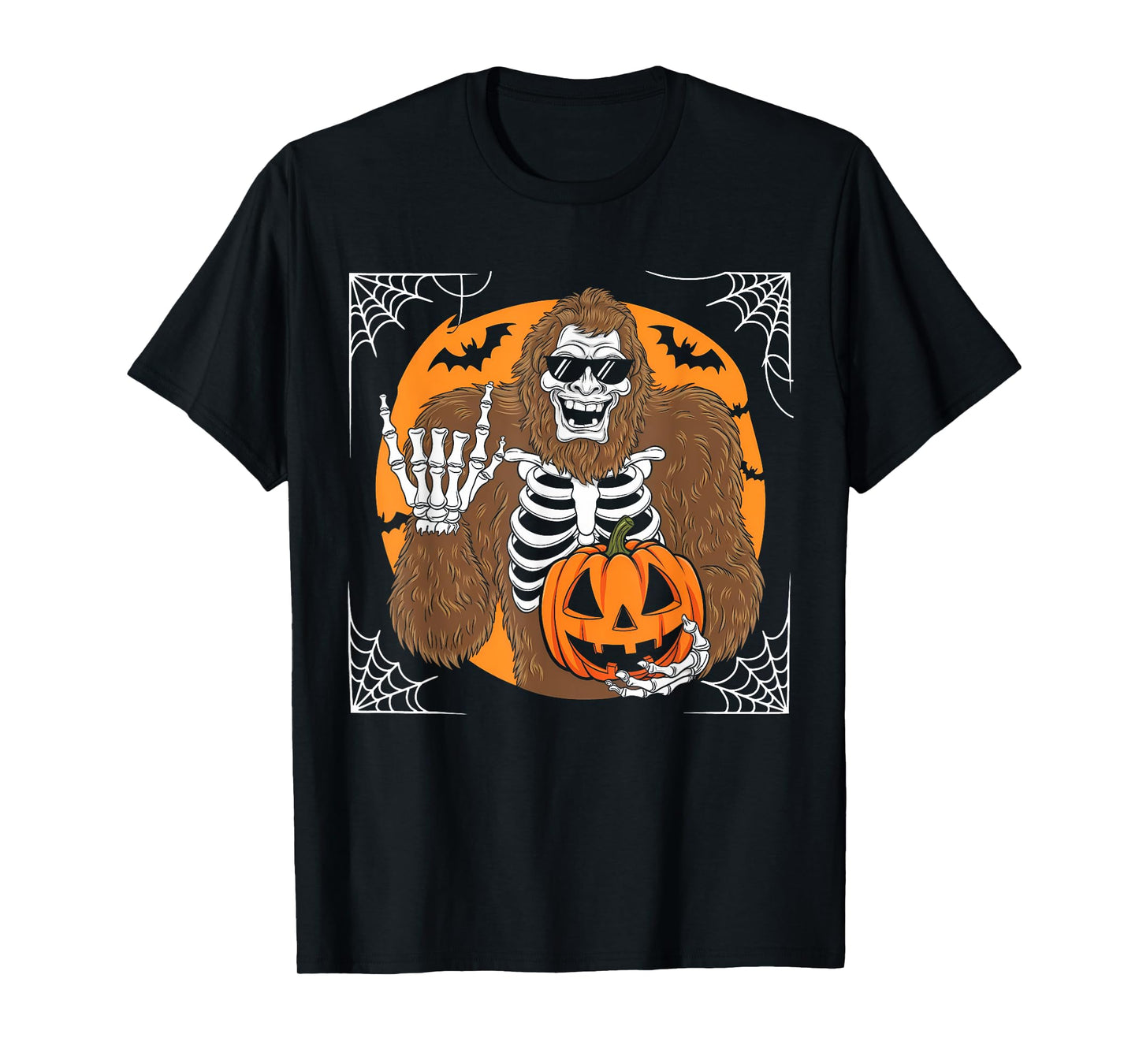 Halloween Spooky Bigfoot Jack O Lantern Skeleton Men Boys T-Shirt