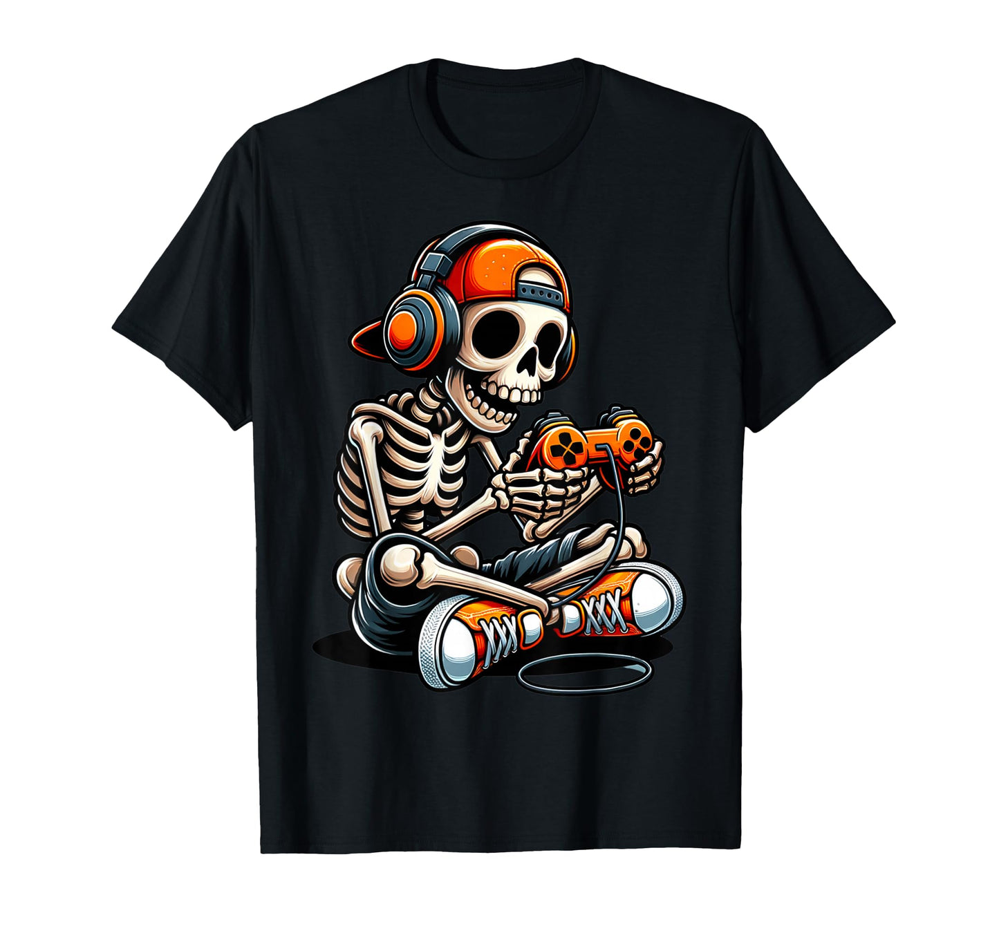 Halloween Skeleton Gamer Video Gaming Boys Men Kids Tees T-Shirt