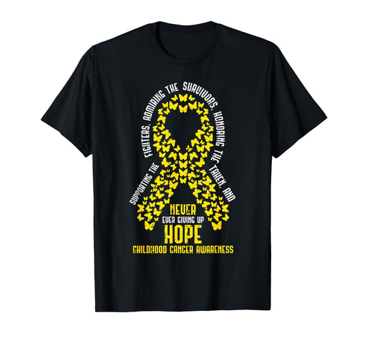 Childhood Cancer Ribbon Never Giving Up Hope Awareness Kids T-Shirt